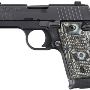 Item Number: 238-380-BG Caliber: .380 ACP (9mm short) Action Type: SAO Trigger Pull SA: 7.5-8.5 lbs Overall Length: 5.5 in Overall Height: 3.9 in Overall Width: 1.1 in Barrel Length: 2.7 in Sight Radius: 3.8 in Weight w/Mag: 15.2 oz Mag Capacity: 6 Rounds Sights: SIGLITE® Night Sights Grips: Blackwood Grips Frame Finish: Black Hard Coat Anodized Slide Finish: Natural Stainless Accessory Rail: No Features: Beavertail style frame Blackwood grips