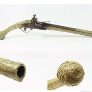 ORNATE ENGRAVED Antique BRASS Balkan FLINTLOCK Pistol Greece Bosnia Albania