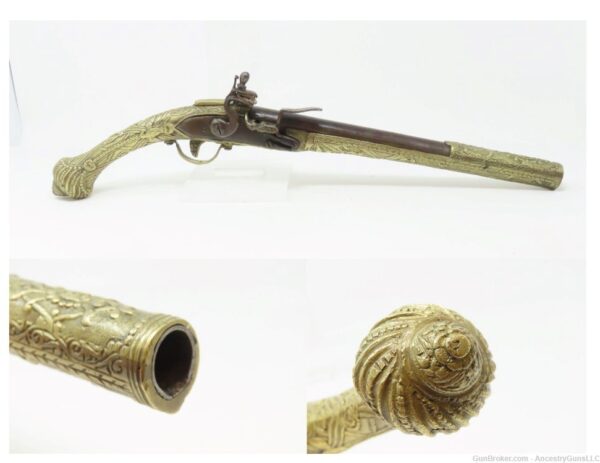 ORNATE ENGRAVED Antique BRASS Balkan FLINTLOCK Pistol Greece Bosnia Albania