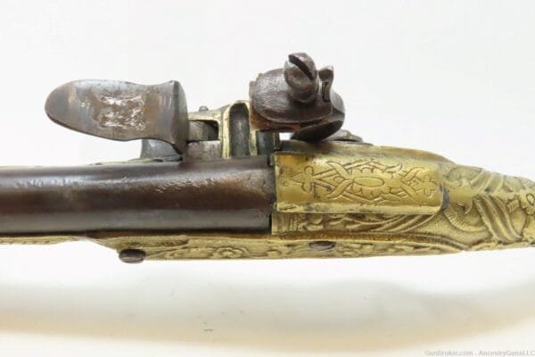 ORNATE ENGRAVED Antique BRASS Balkan FLINTLOCK Pistol Greece Bosnia Albania - Image 2