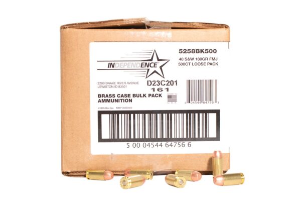 Independence 40 S&W 180 Gr FMJ Independence 500 Round Case (Loose)